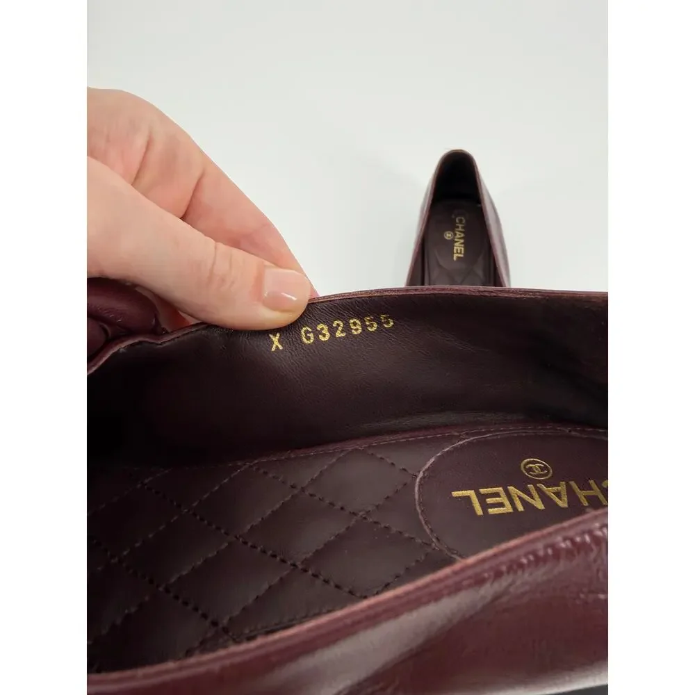 Chanel Bordeaux Burgundy Braided Lambskin CC Chain Loafers Size 39.5 EU 9